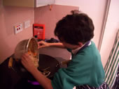 Pupil cooking on a stove